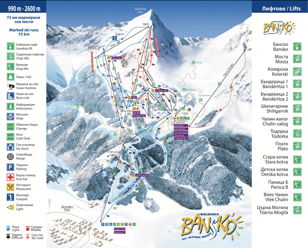 Bansko piste and lift map